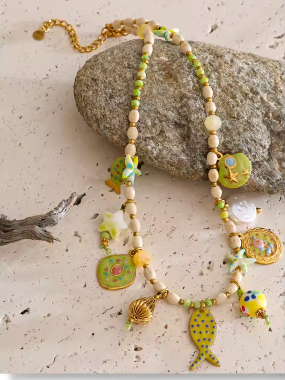 Beachy Green Fish Gold Charm Necklace - Picture 4 of 12
